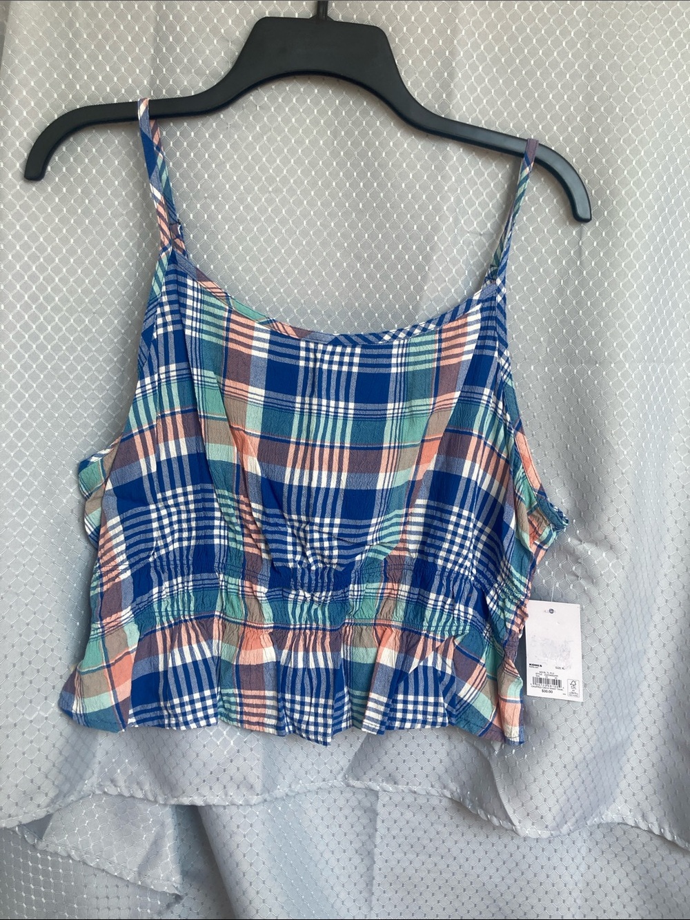 So Cropped  plaid print cinch waist cropped tank top casual boho festival XL jr